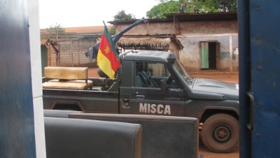 A jeep run by MISCA - the African-led International Support Mission to the Central African Republic