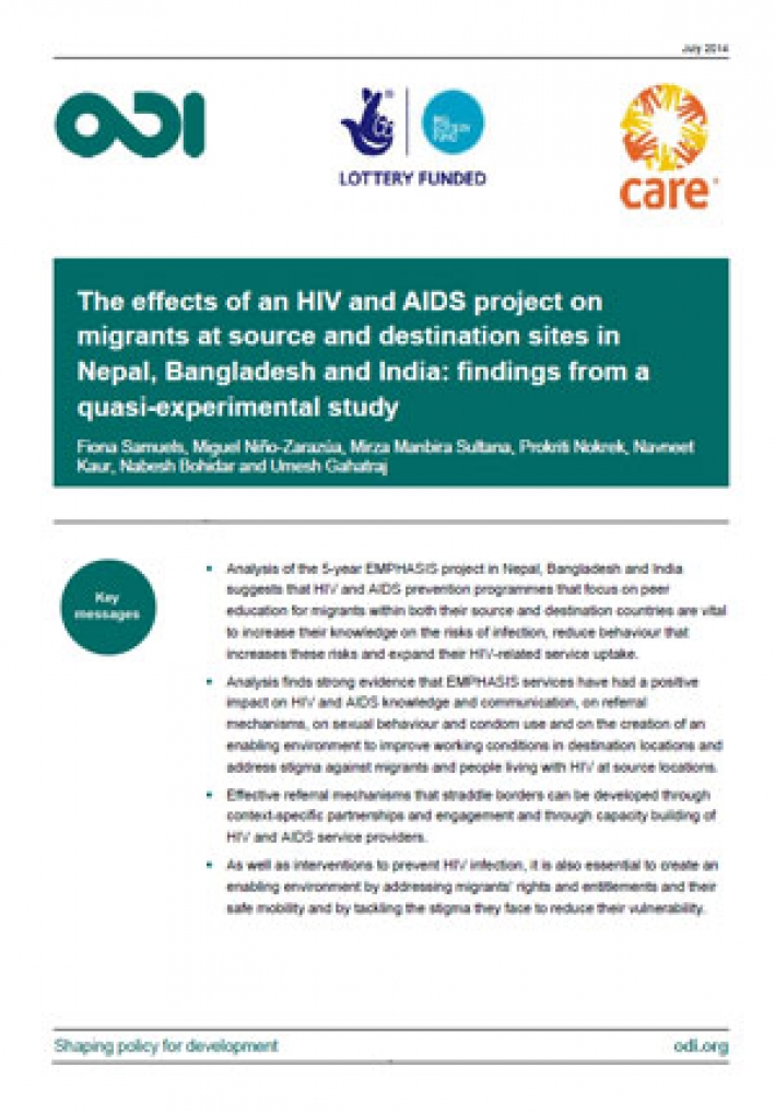 The effects of an HIV and AIDS project on migrants in Nepal, Bangladesh and India: findings from a quasi-experimental study