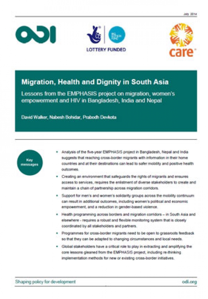 Migration, health and dignity in South Asia: Lessons from the EMPHASIS project on migration, women’s empowerment and HIV in Bangladesh, India and Nepal