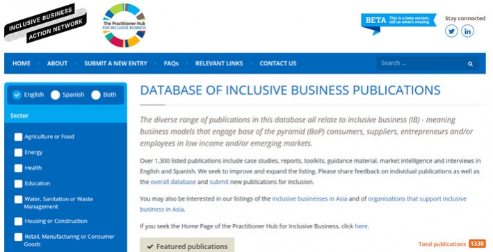 Screen grab of Search Inclusive Business website