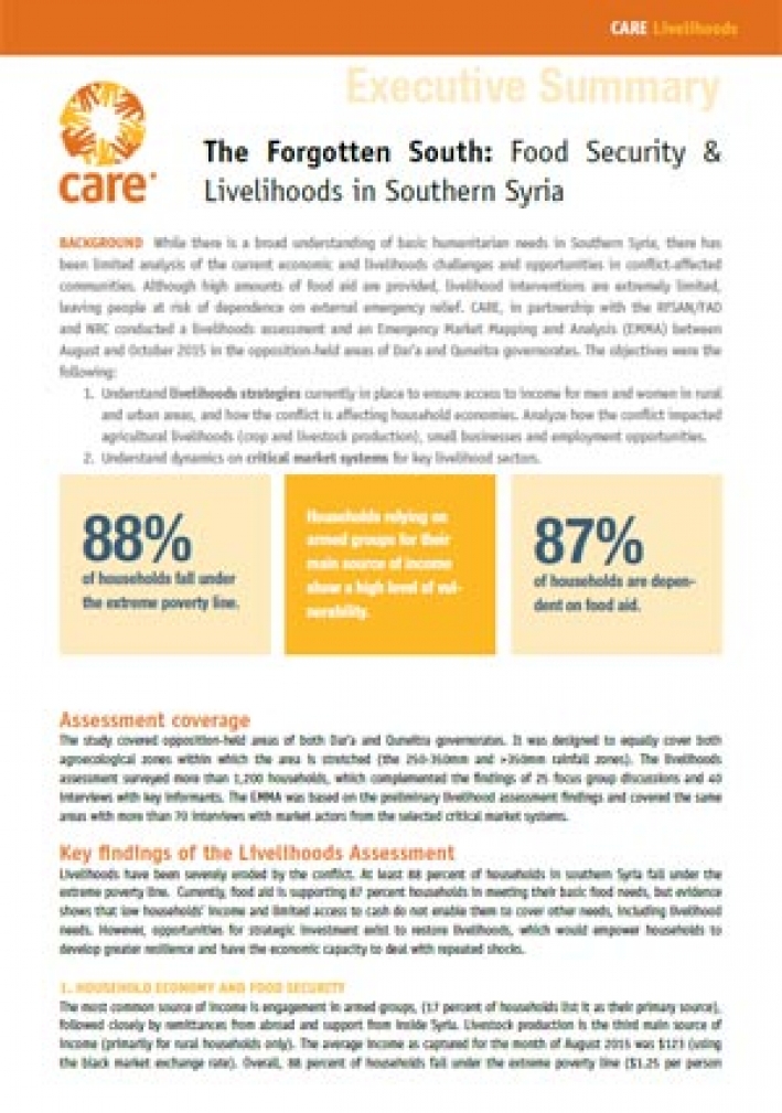 The Forgotten South: Food security and livelihoods in Southern Syria (Executive Summary)