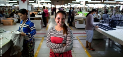 Workers in a garment factory in Cambodia